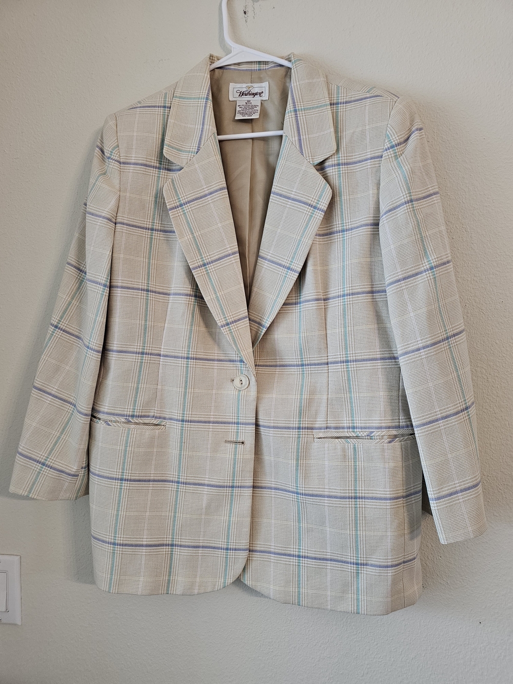 Worthington Beige Plaid Blazer with Blue & Mint Stripes